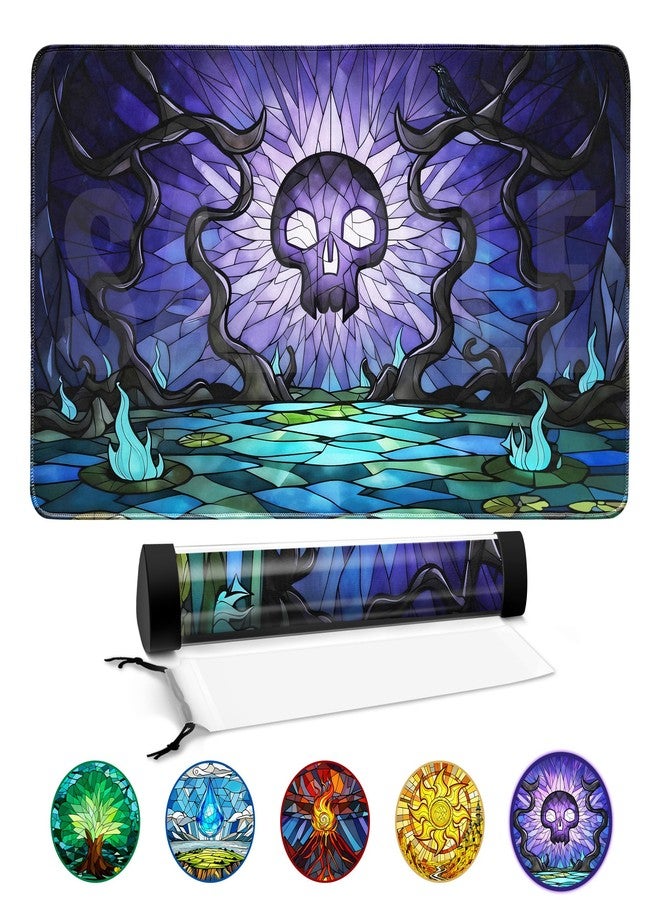 FROGIGO Swamp Stained Glass Playmat for MTG - 24"x14" Dark Fantasy Game Mat with Prismatic Playmat Tube, Non-Slip Rubber Table Mat, Gothic Skull Art for Magic The Gathering - Image 1